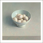 White china bowl with eggs